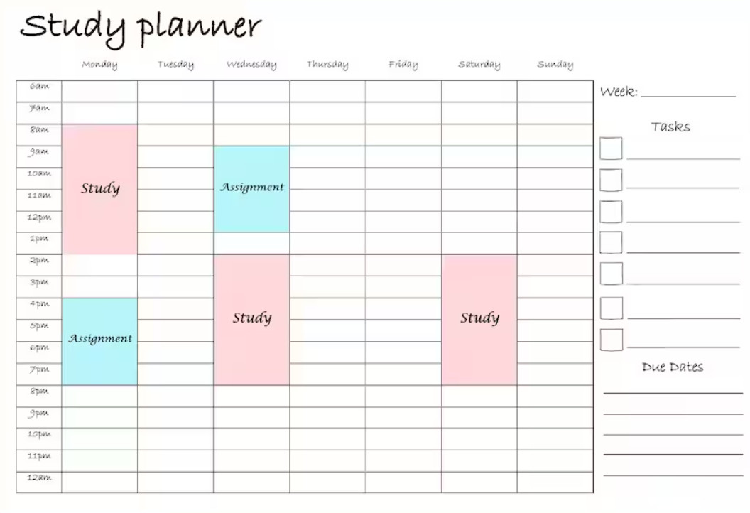 Sample of Study Schedule Template