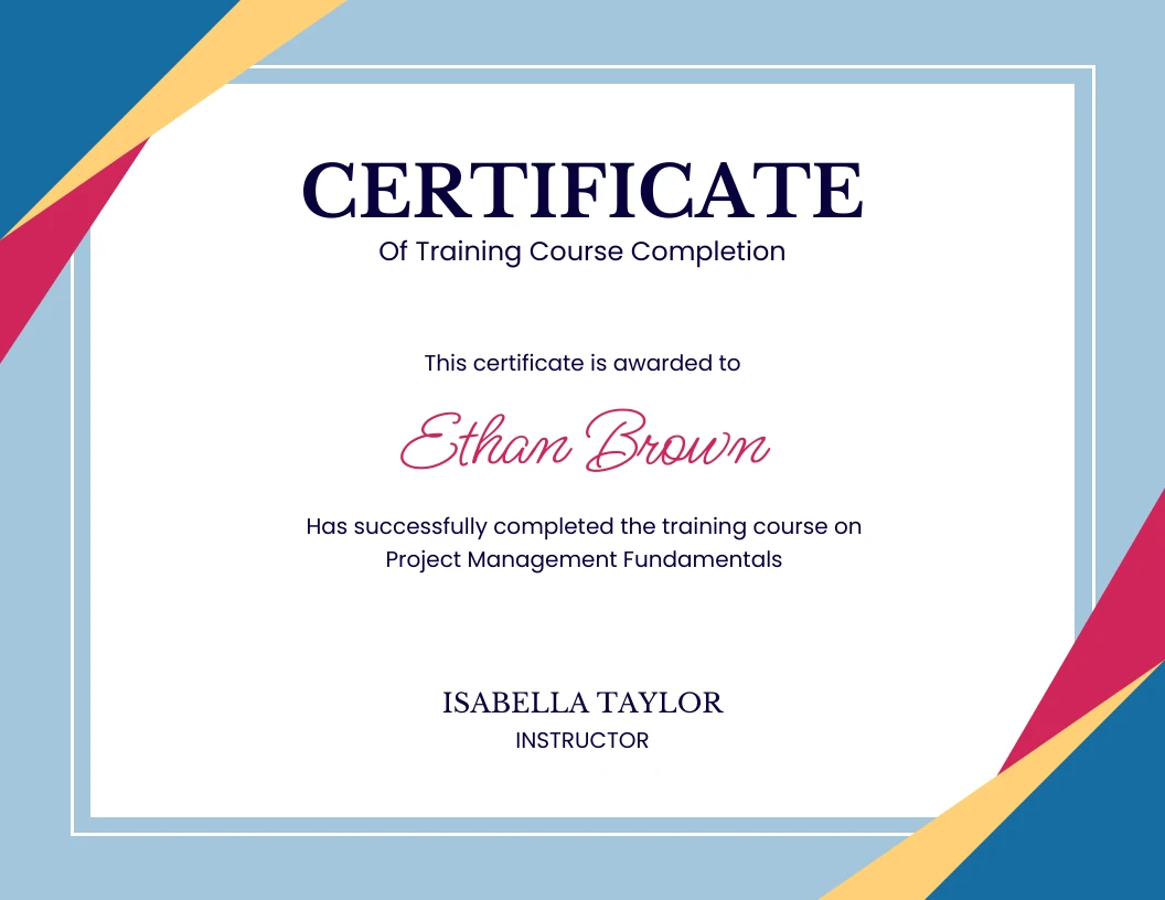 Training Completion Certificate Template