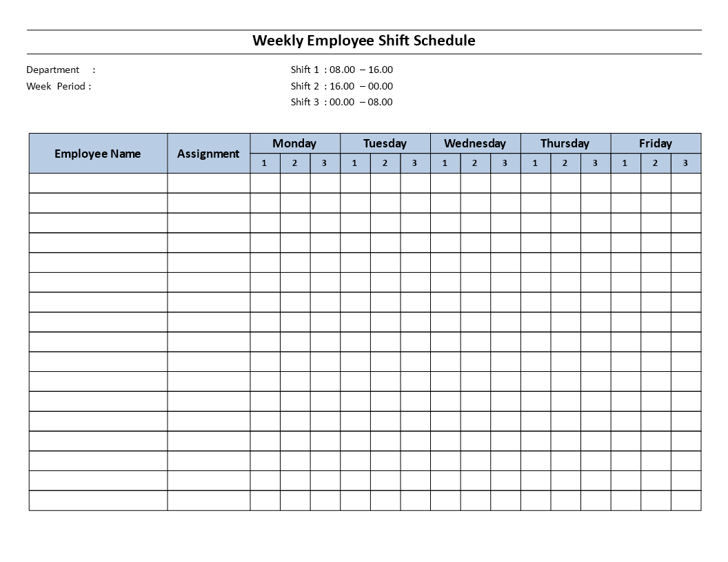 Sample of Weekly 8 Hour Shift Schedule Template