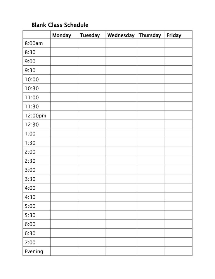 Sample of Weekly Class Schedule Template
