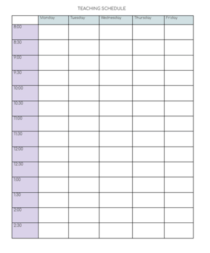 Schedule Template For Teachers Sample Schedule Template For Teachers Sample