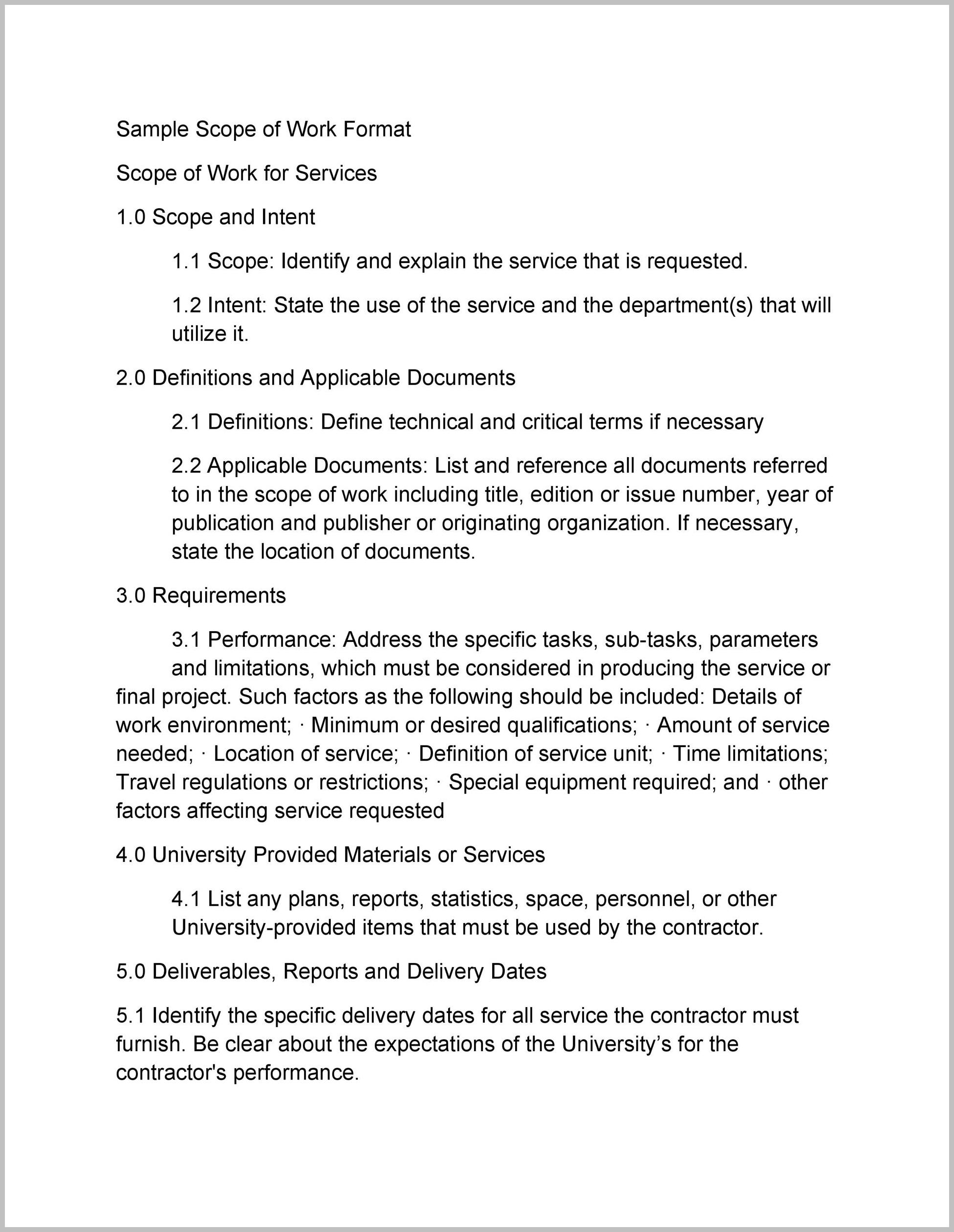 Scope of Work Form Scope of Work Form