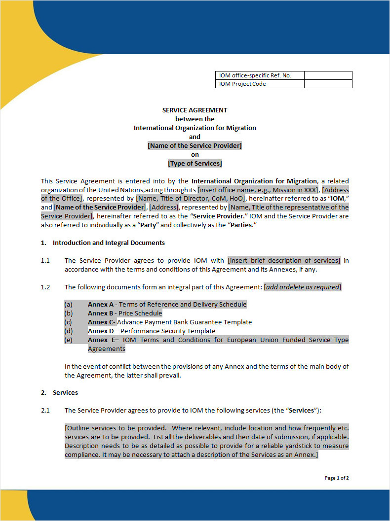 Free Service Agreement Template Word