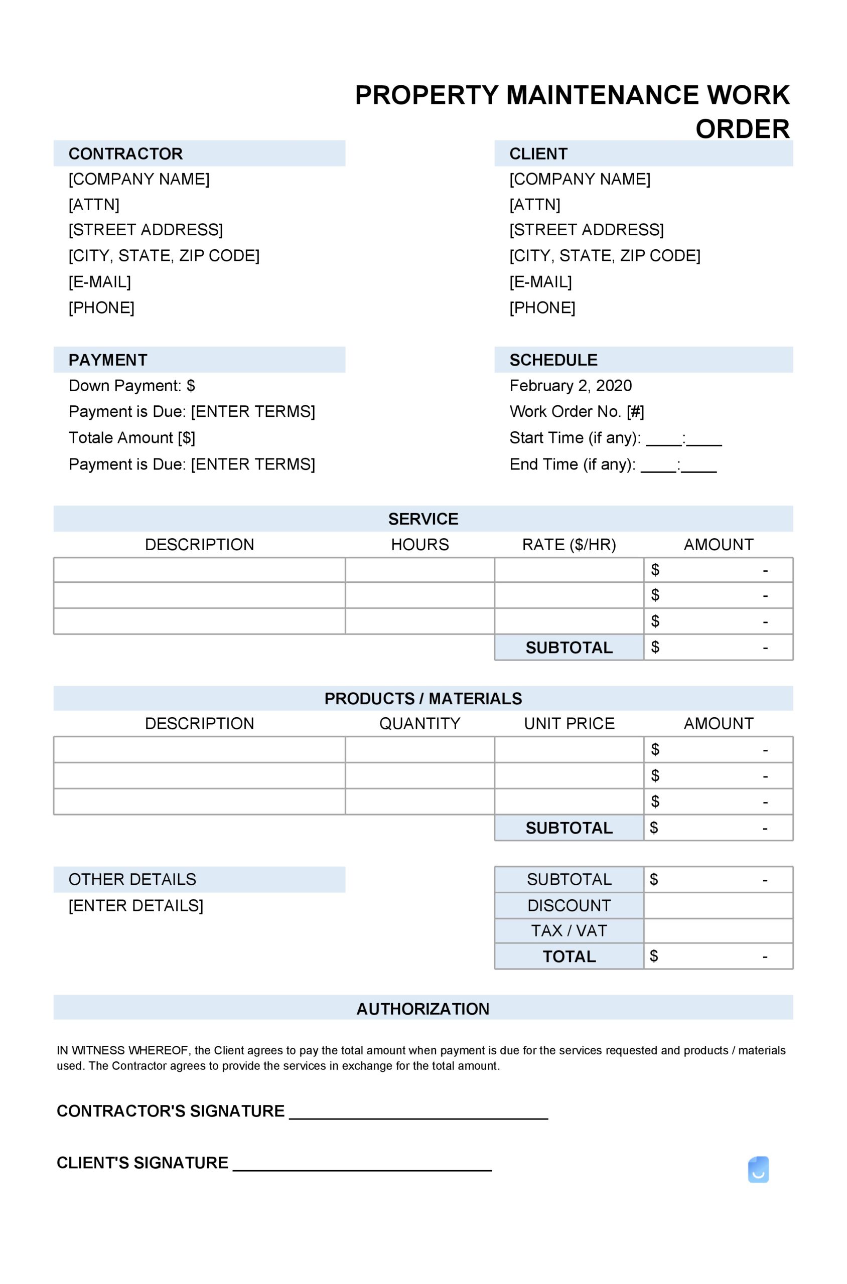 Service Order Template