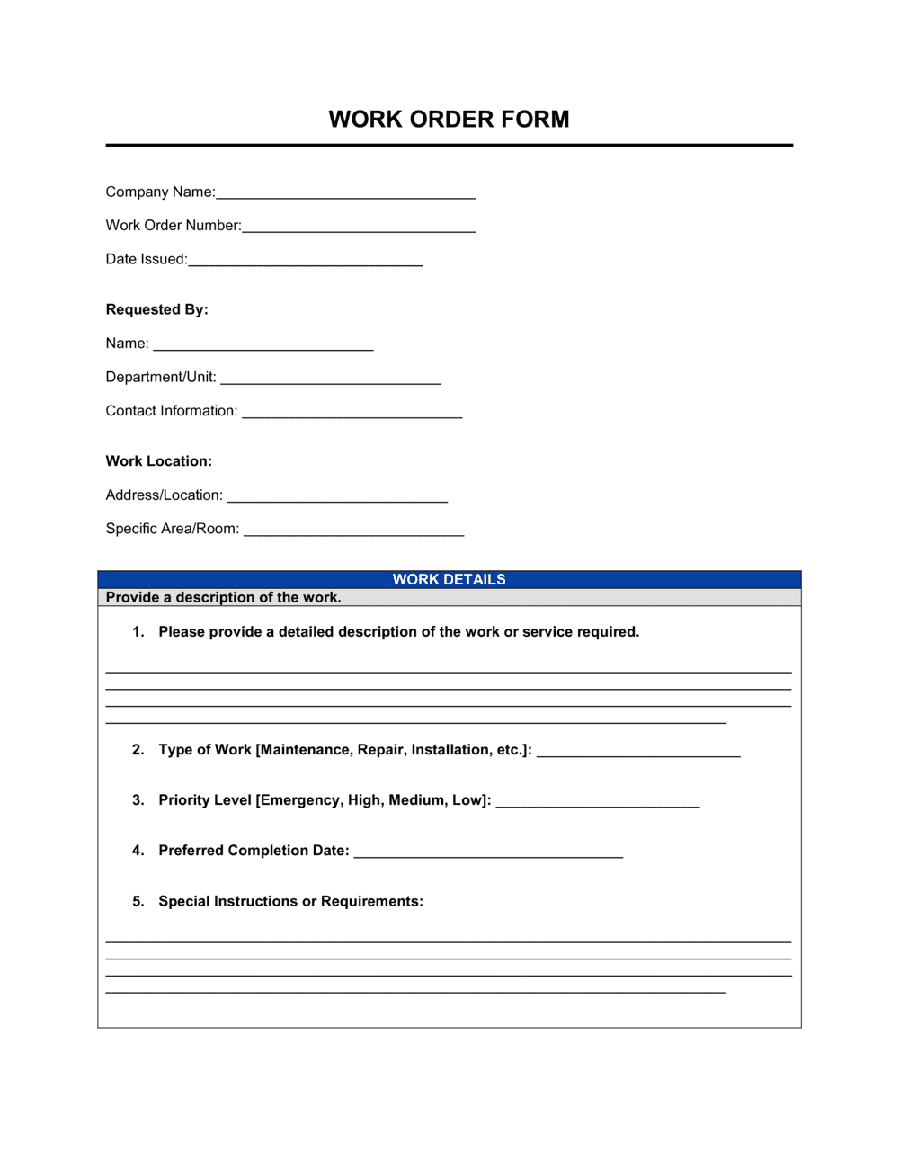 Service Order Template