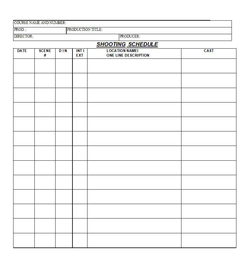 Shooting Schedule Template