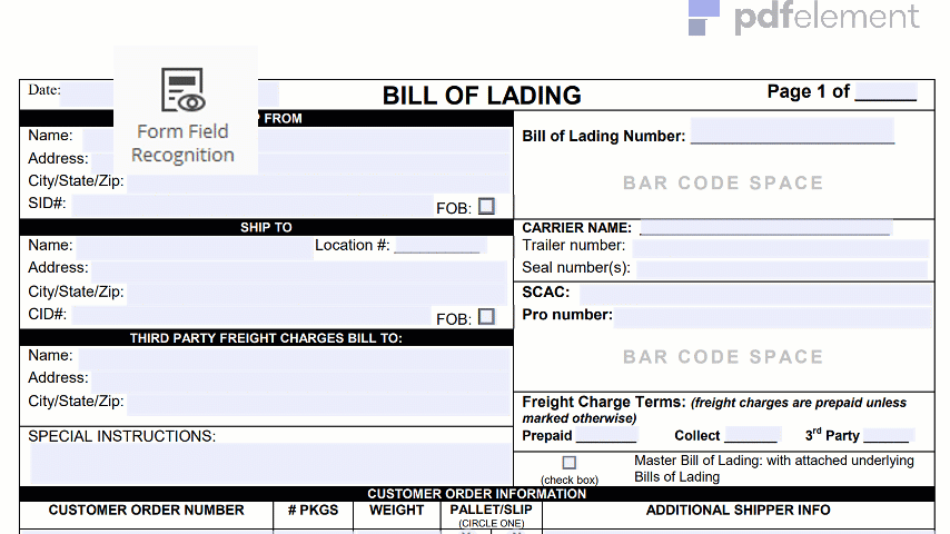 Short Form Bill of Lading Template