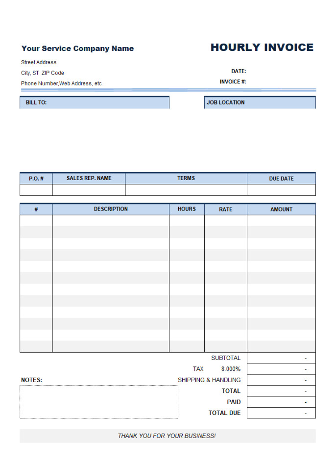 Simple Blank Hours Worked Invoice Template Sample Simple Blank Hours Worked Invoice Template Sample