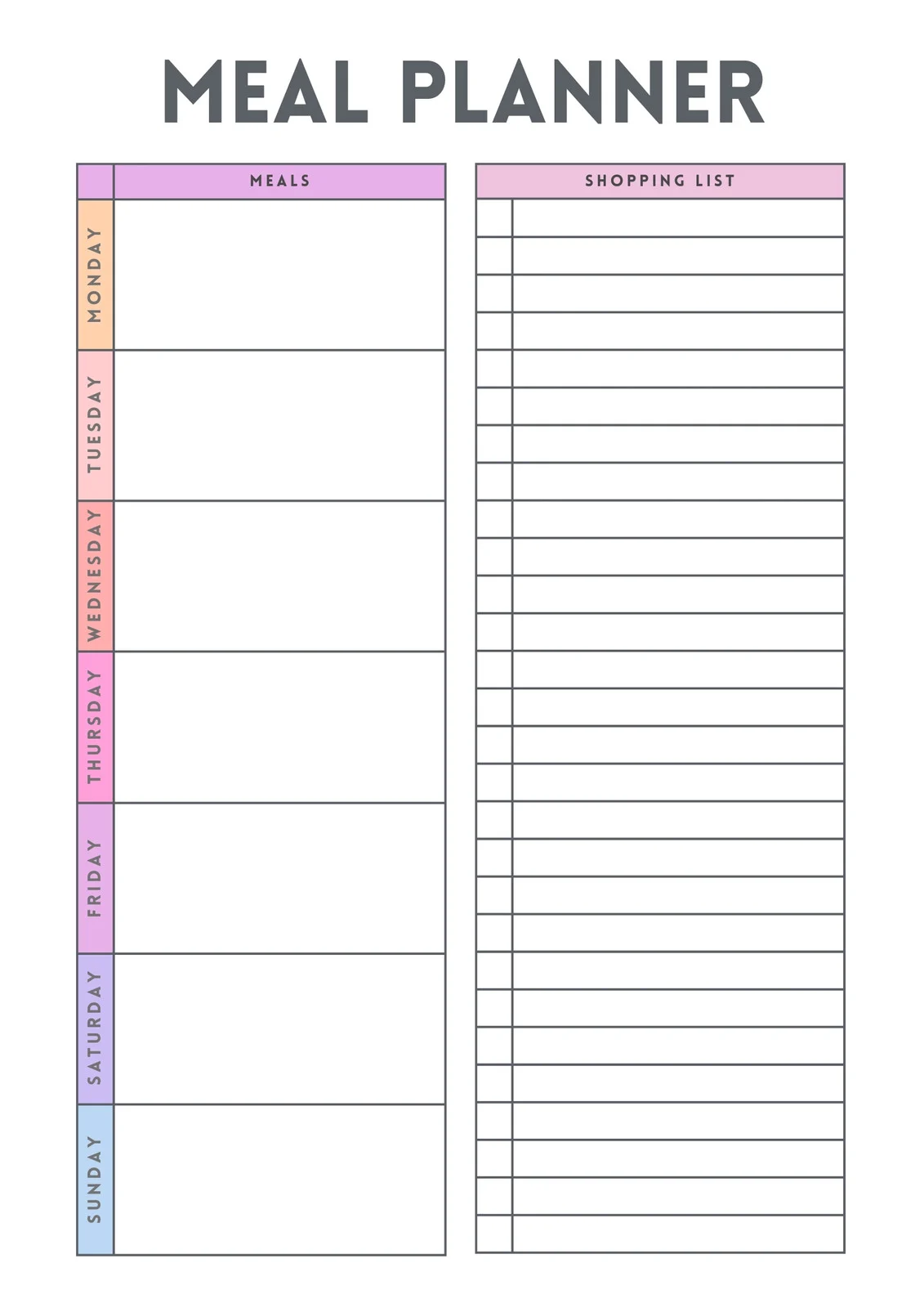 Simple Blank Menu Planner Template Simple Blank Menu Planner Template