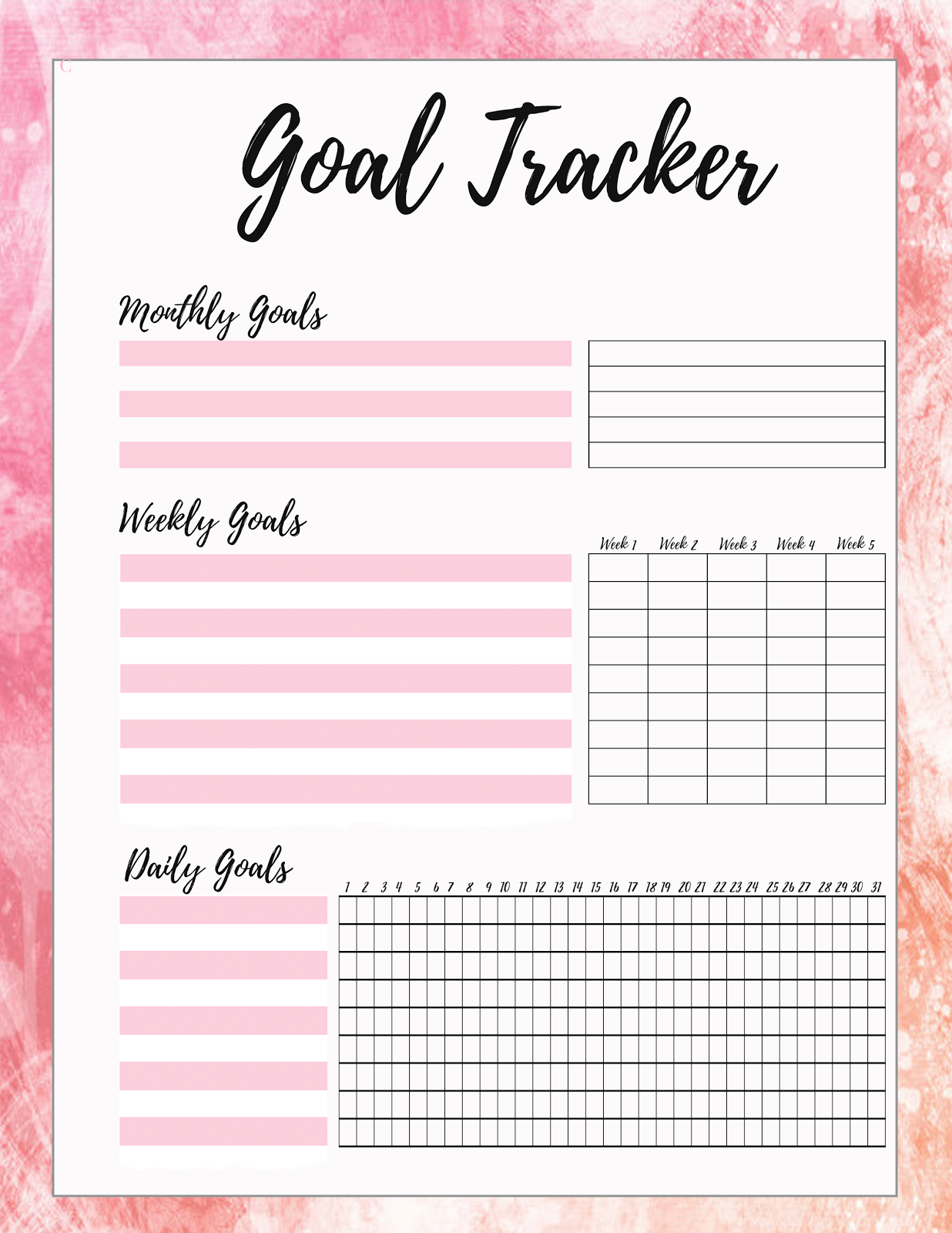 Simple Blank Printable Goal Tracker Template Simple Blank Printable Goal Tracker Template