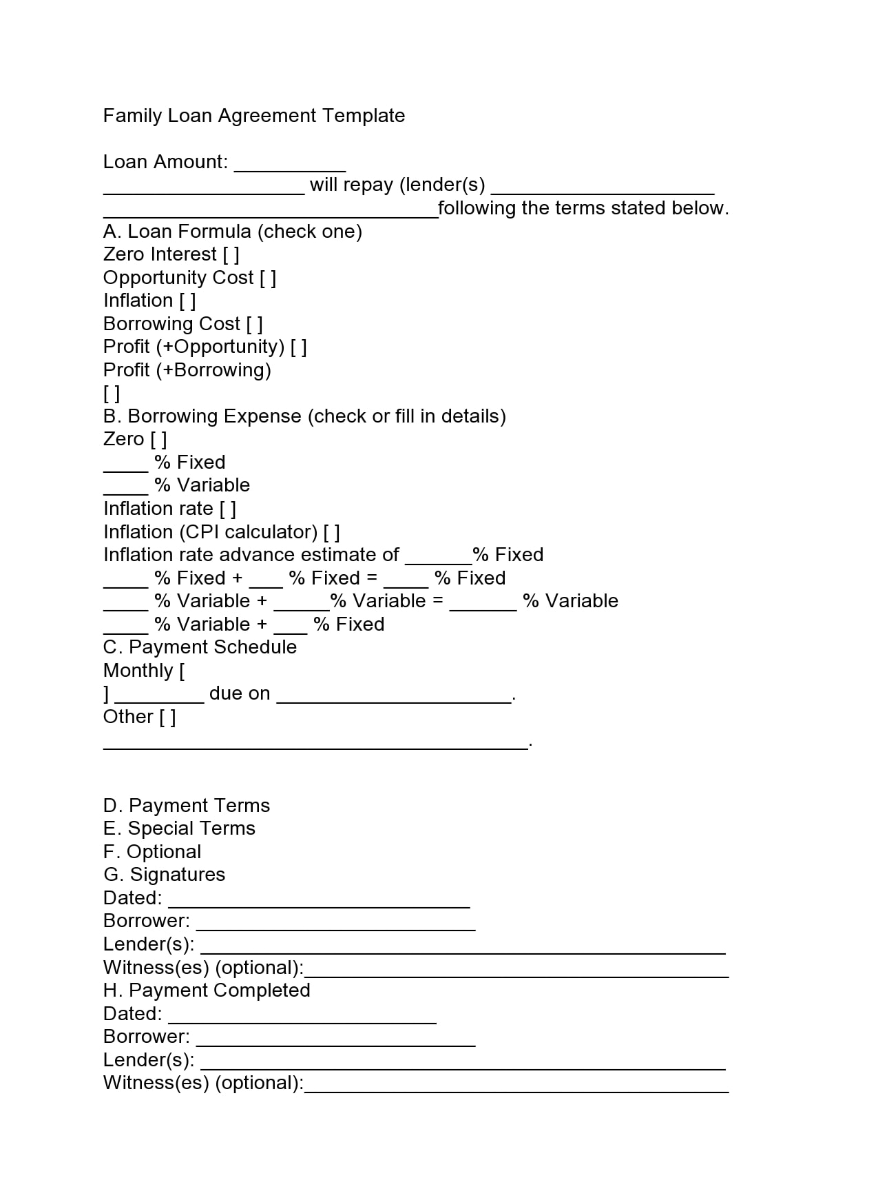 Simple Family Loan Agreement Template Simple Family Loan Agreement Template
