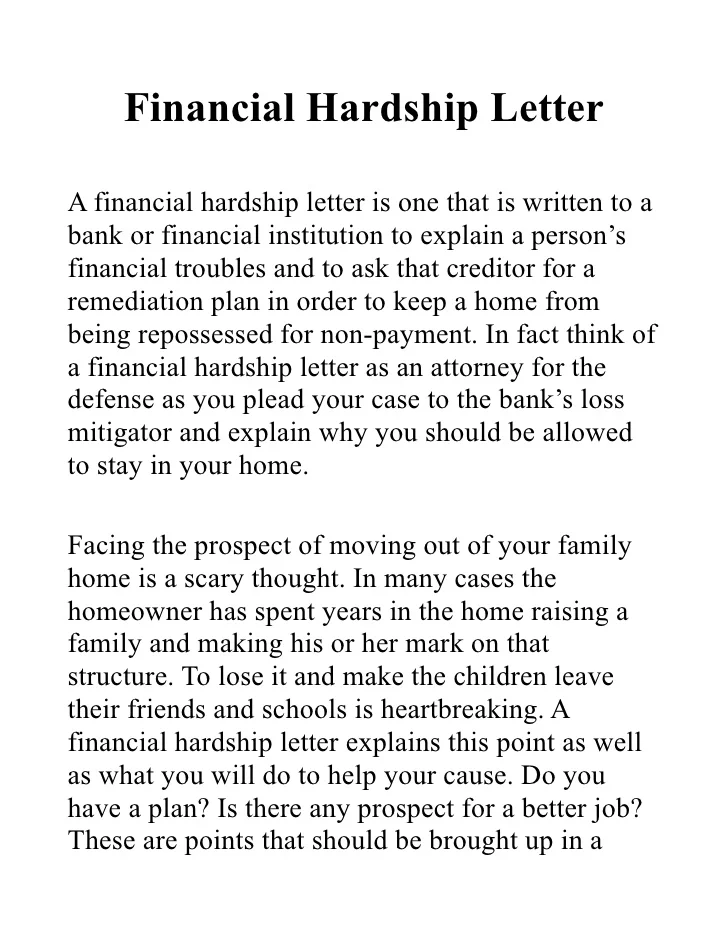 Simple Financial Hardship Letter Template Simple Financial Hardship Letter Template