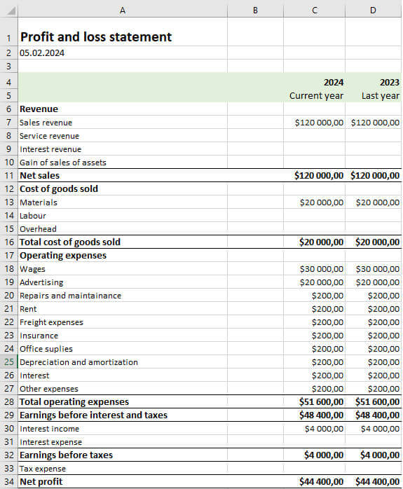 Simple Income Statement Template