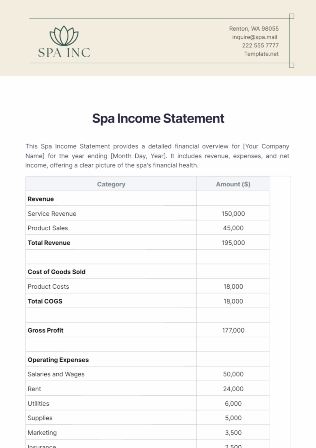 Simple Income Statement Template (Excel)