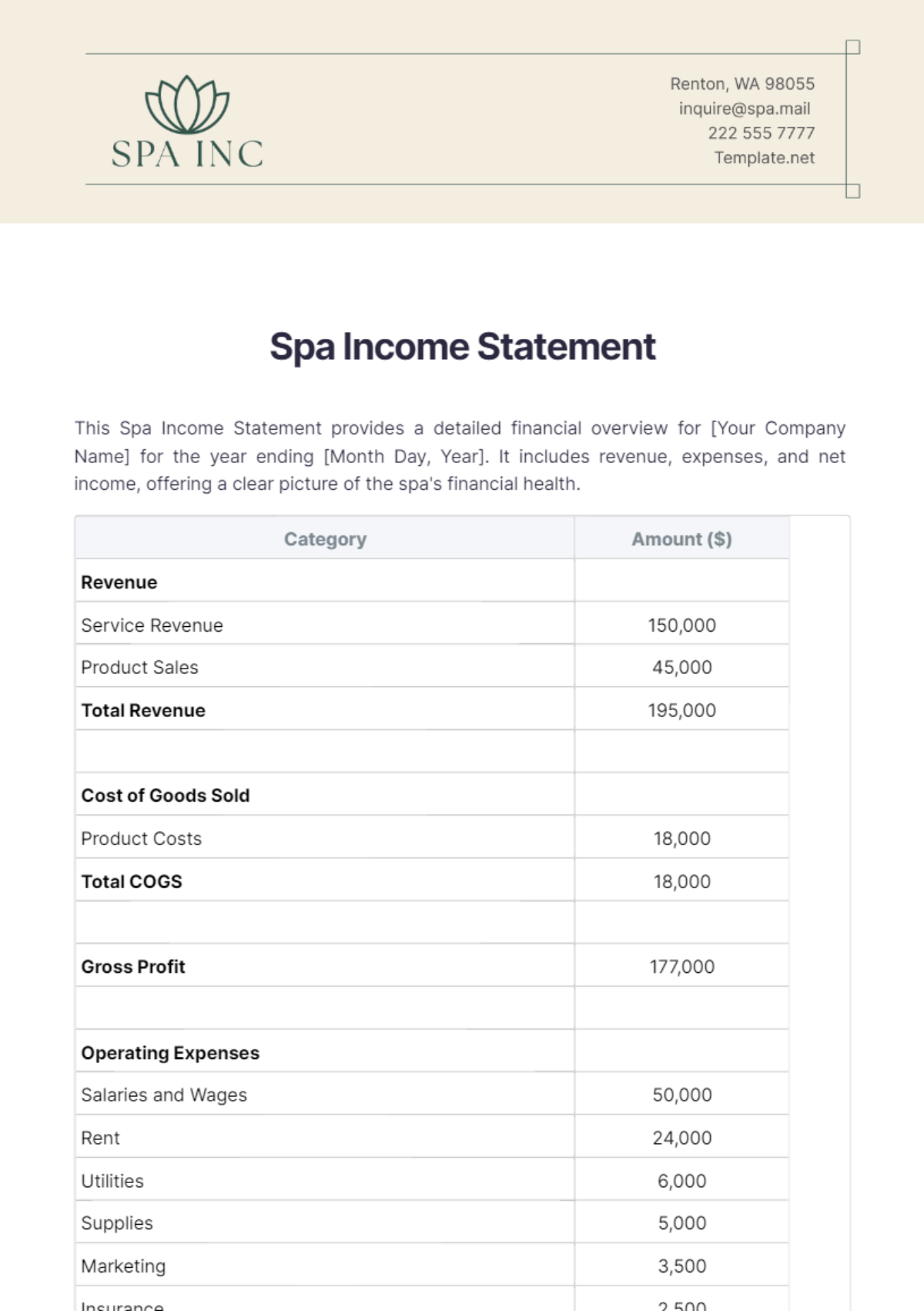 Simple Income Statement Template