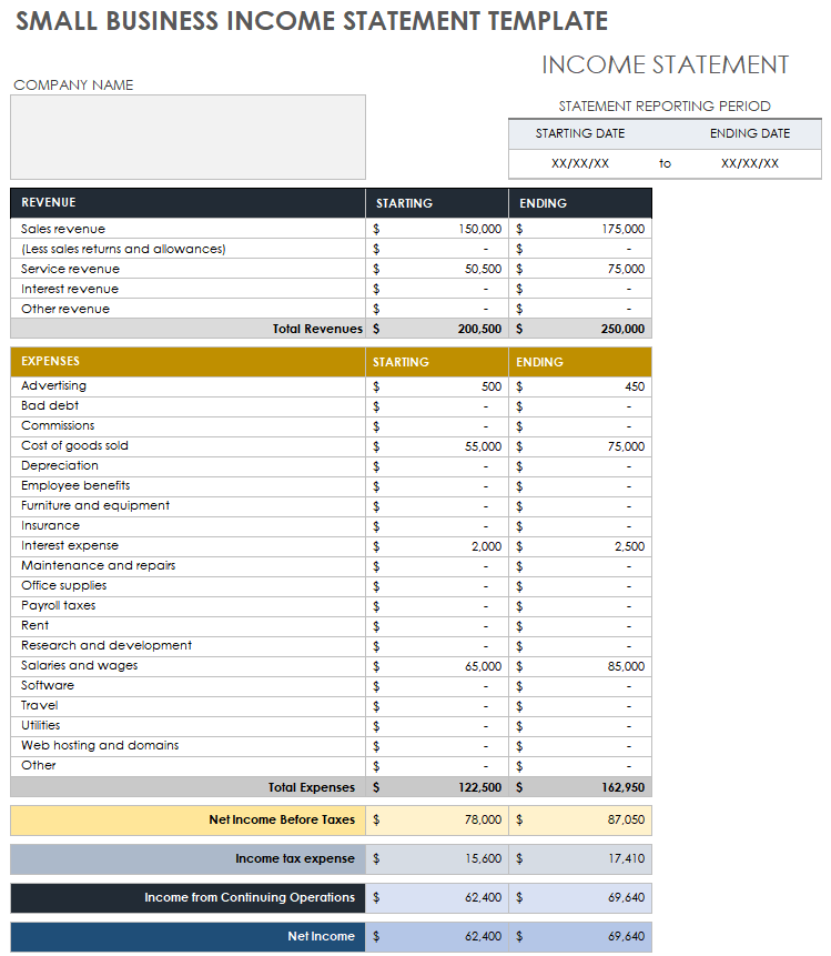 Simple Income Statement Template
