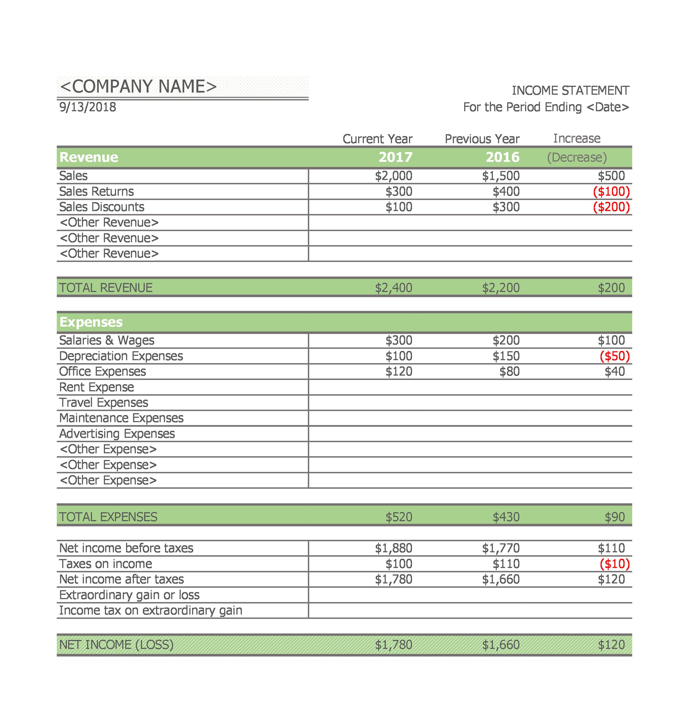 Simple Income Statement Template