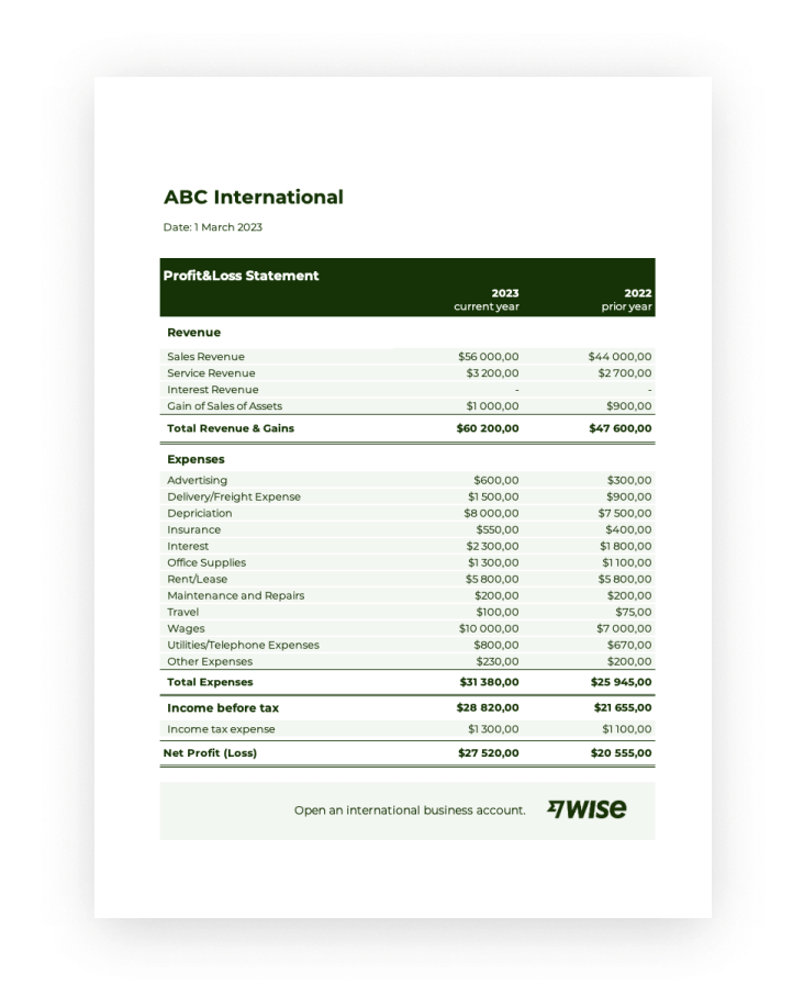 Simple Income Statement Template