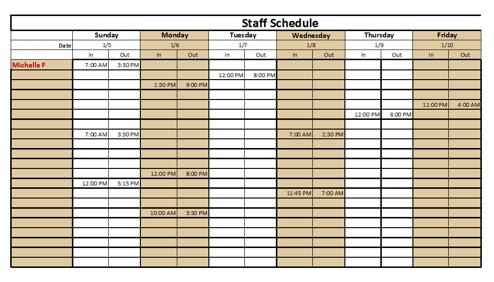 Staff Schedule Template Staff Schedule Template