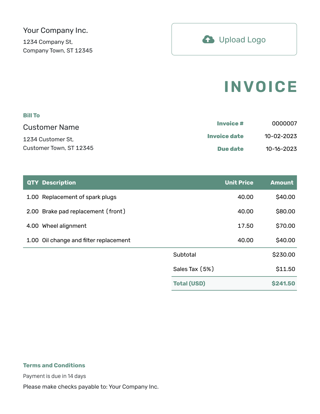 Standard Invoice Template