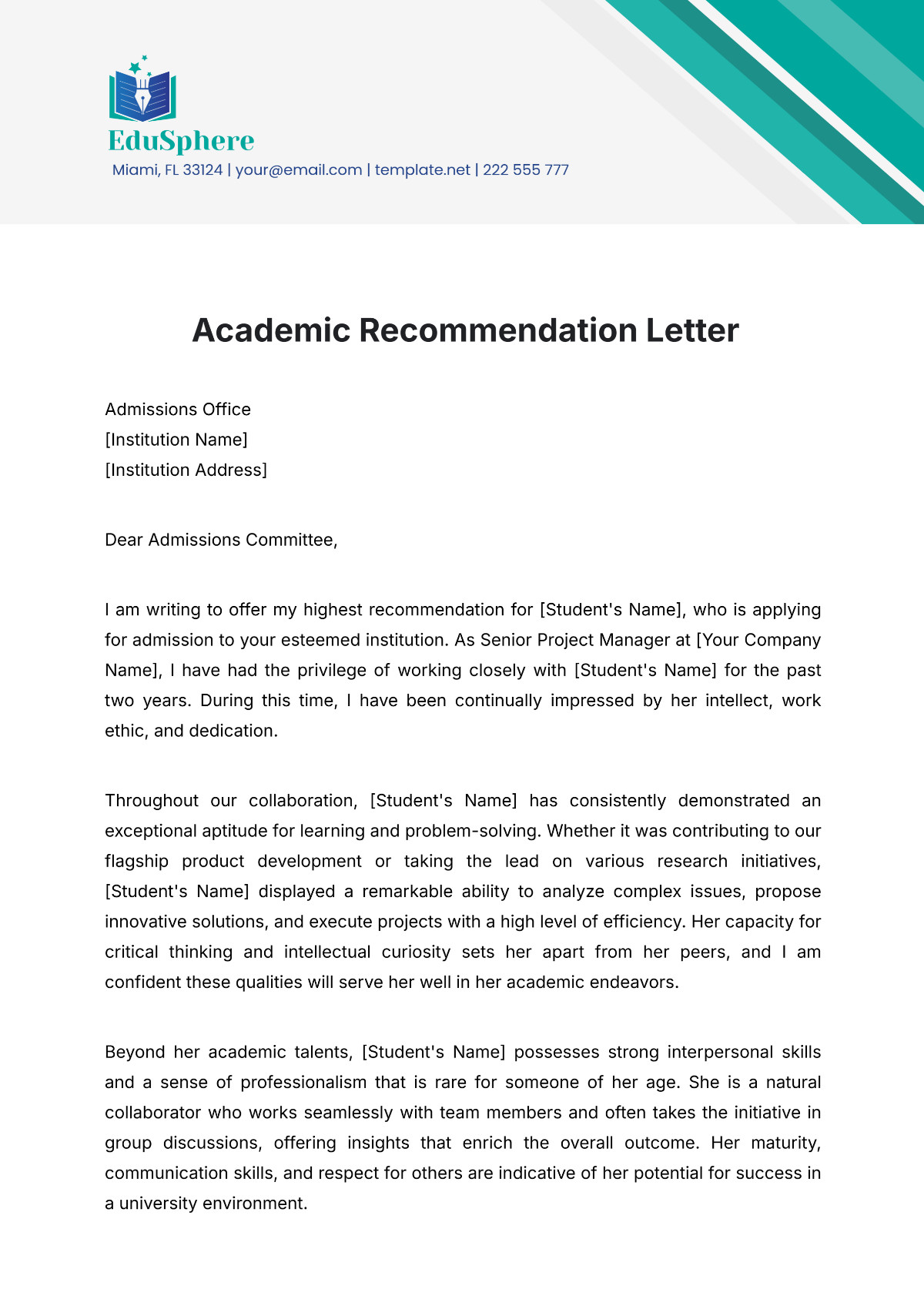 Student Reference Letter Template Sample Student Reference Letter Template Sample