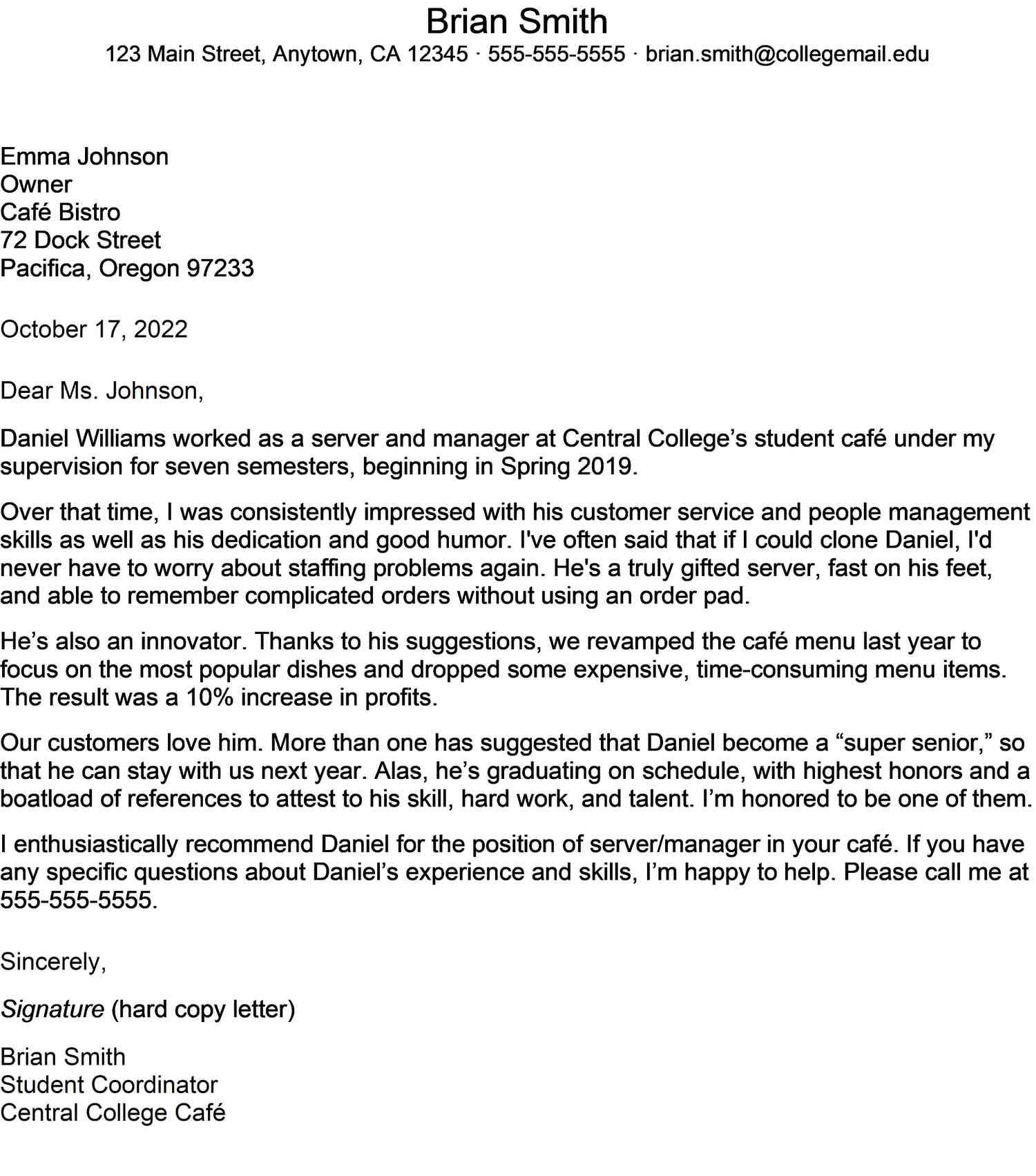 Student Reference Letter Template Student Reference Letter Template