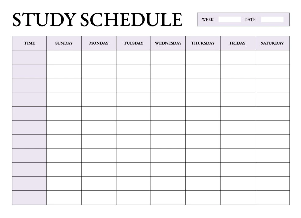 Study Schedule Template Sample