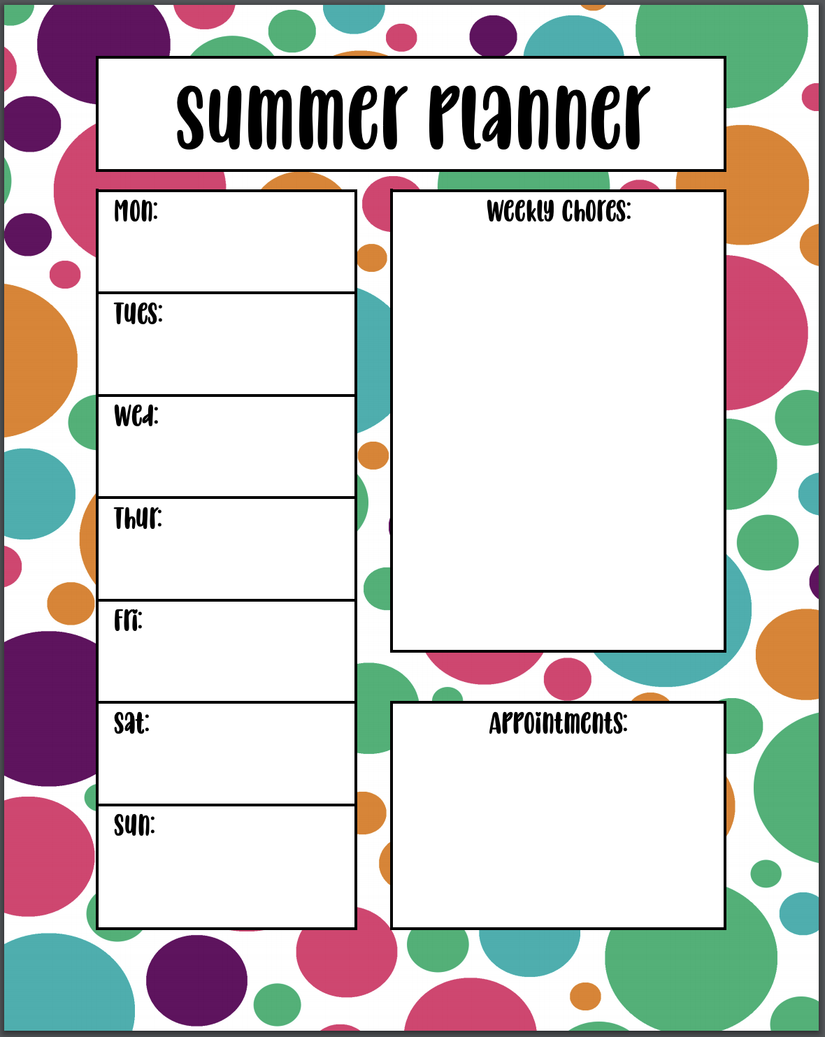 Summer Daily Schedule Template