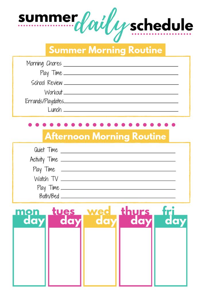 Summer Daily Schedule Template