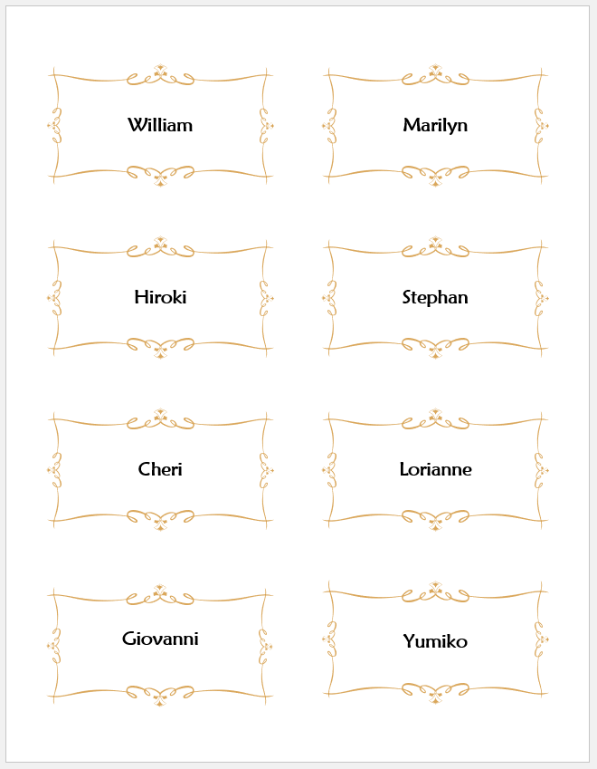 Table Name Cards Template Table Name Cards Template