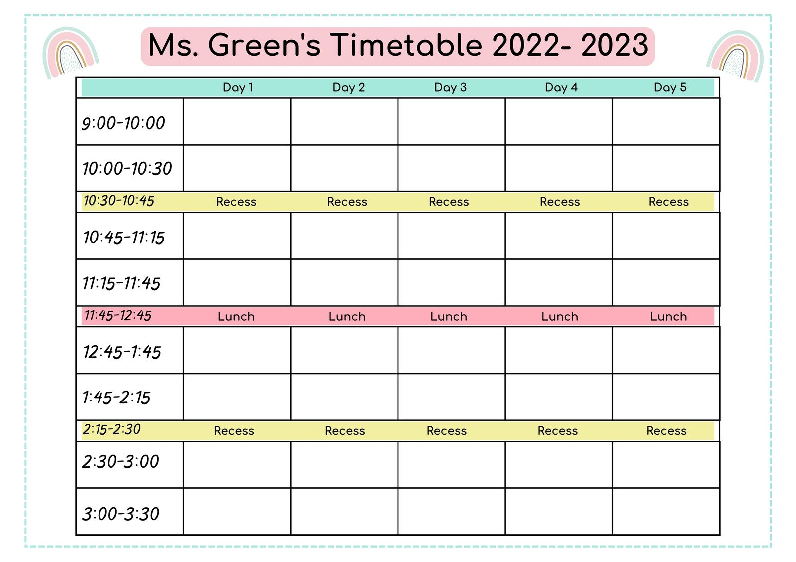 Teaching Schedule Template