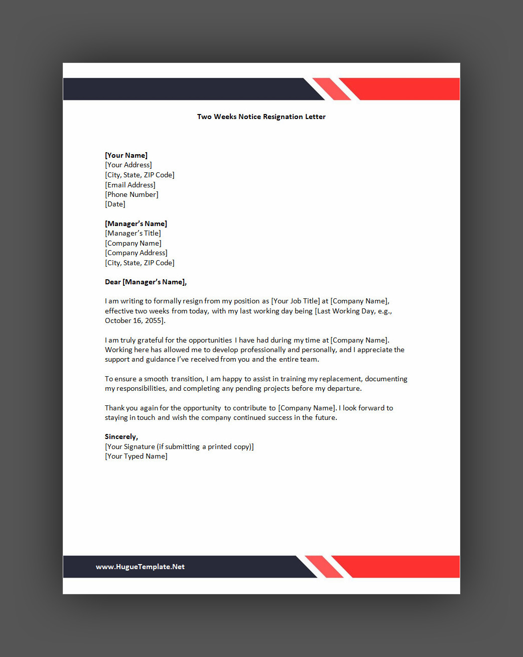 Two Weeks Notice Resignation Letter Template Two Weeks Notice Resignation Letter Template