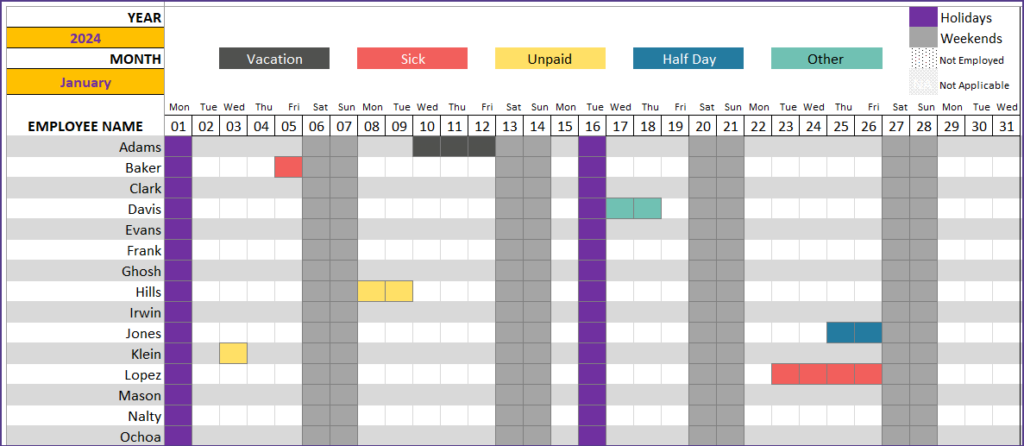 Vacation Schedule Template