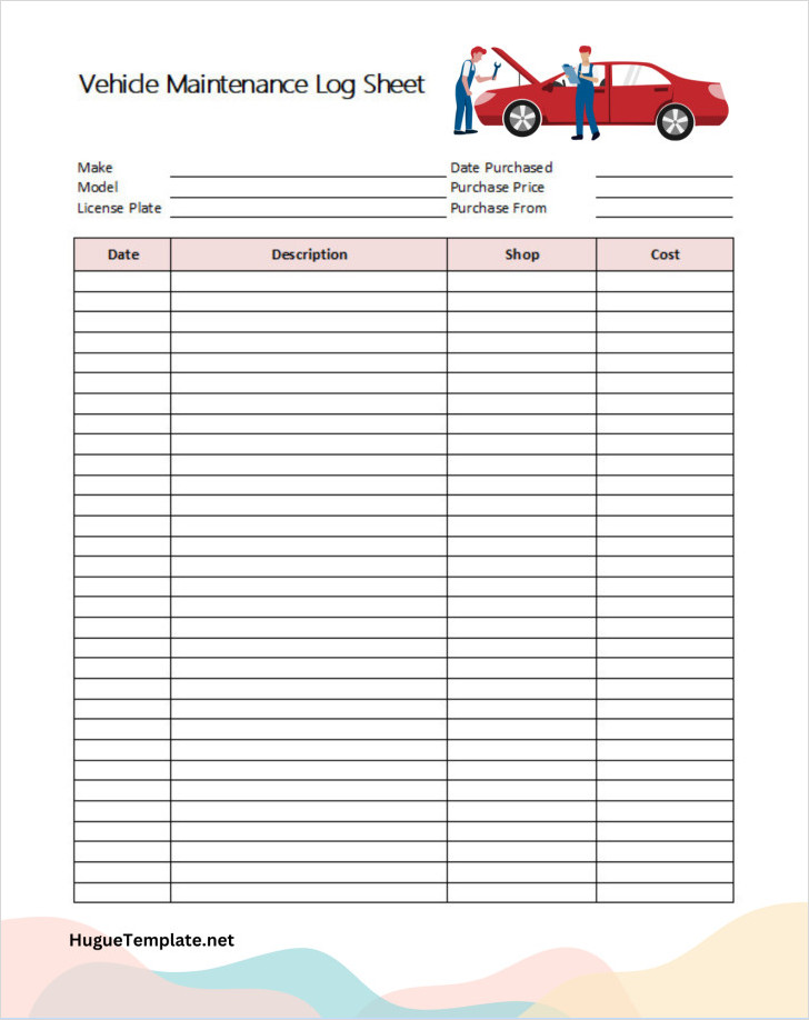 Free Printable Blank Vehicle Maintenance Log Sheet Template Excel