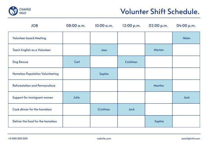 Volunteer Work Hour Schedule Worksheet Template