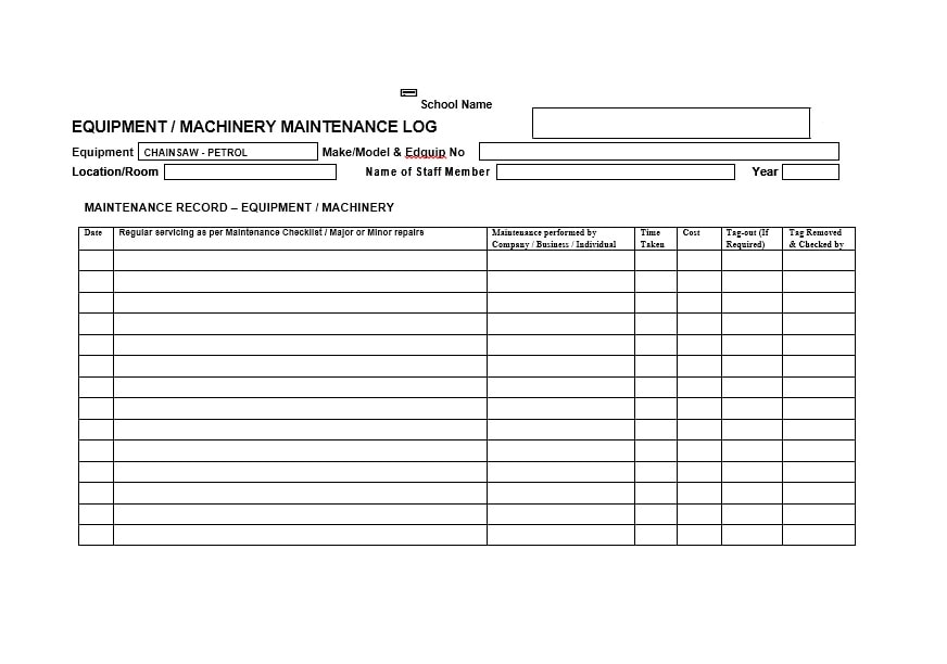 Washing Machine Maintenance Log Template