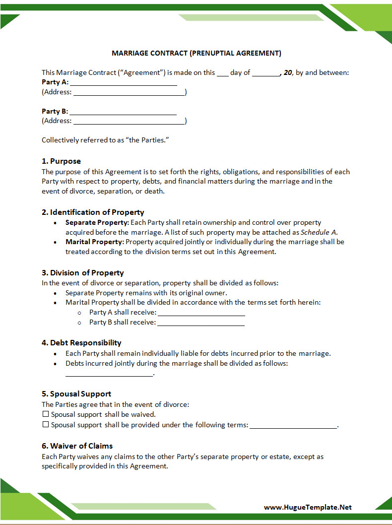 Wedding Agreement Template