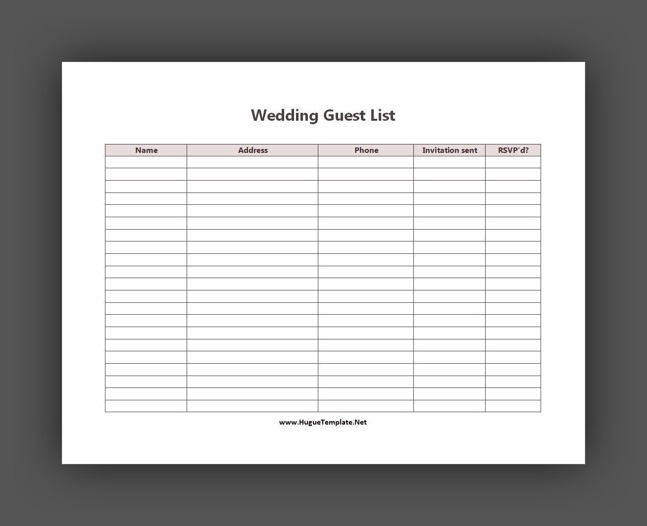 Simple Blank Wedding Guest List Template
