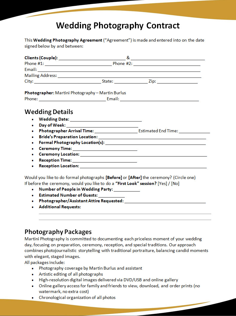 Wedding Photography Contract Template Wedding Photography Contract Template