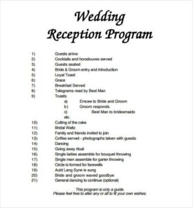 Printable Wedding Reception Program Template