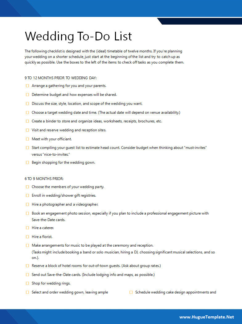 Simple Wedding To Do List Template