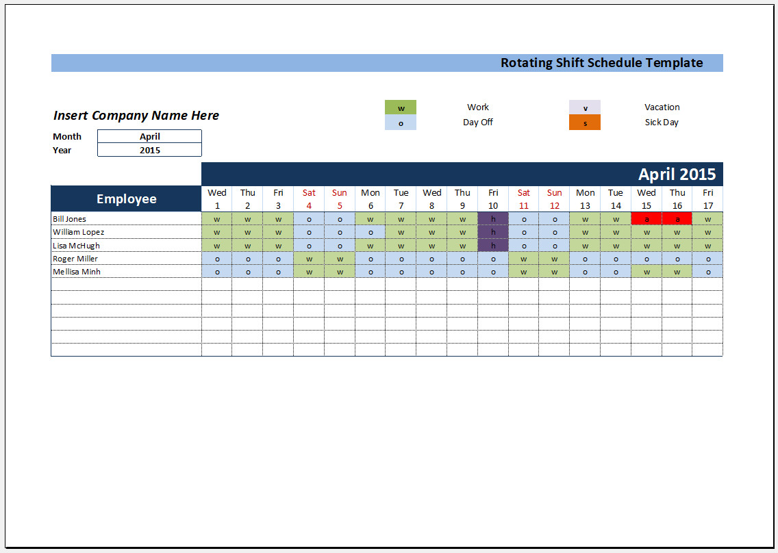 Weekly 8 Hour Shift Schedule Template Example
