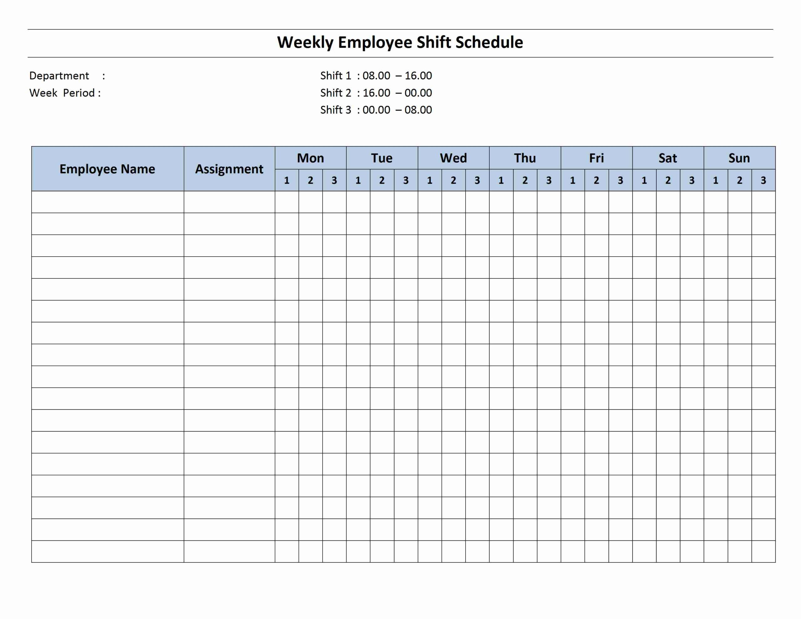 Weekly 8 Hour Shift Schedule Template