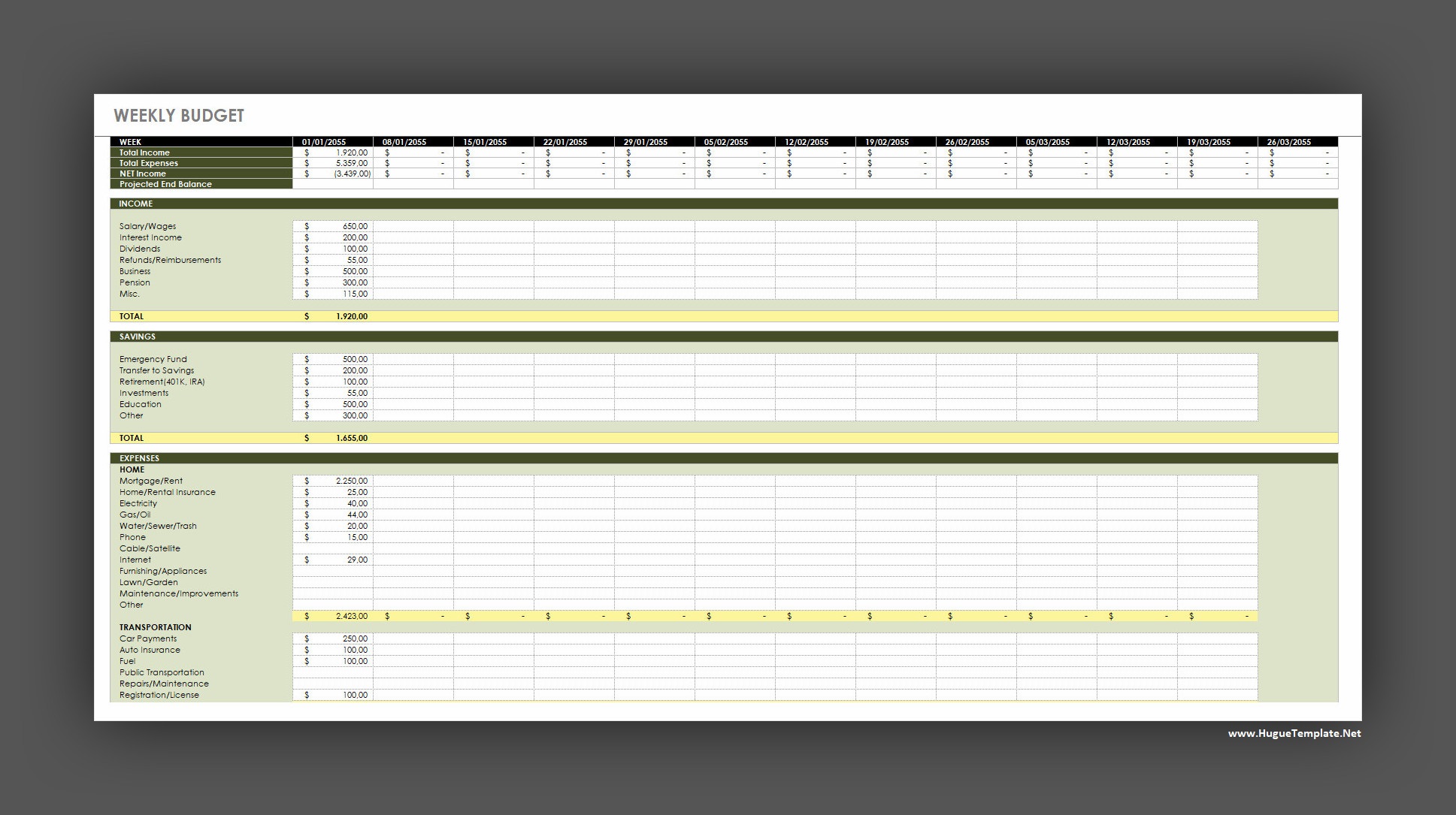 Simple Weekly Budget Template