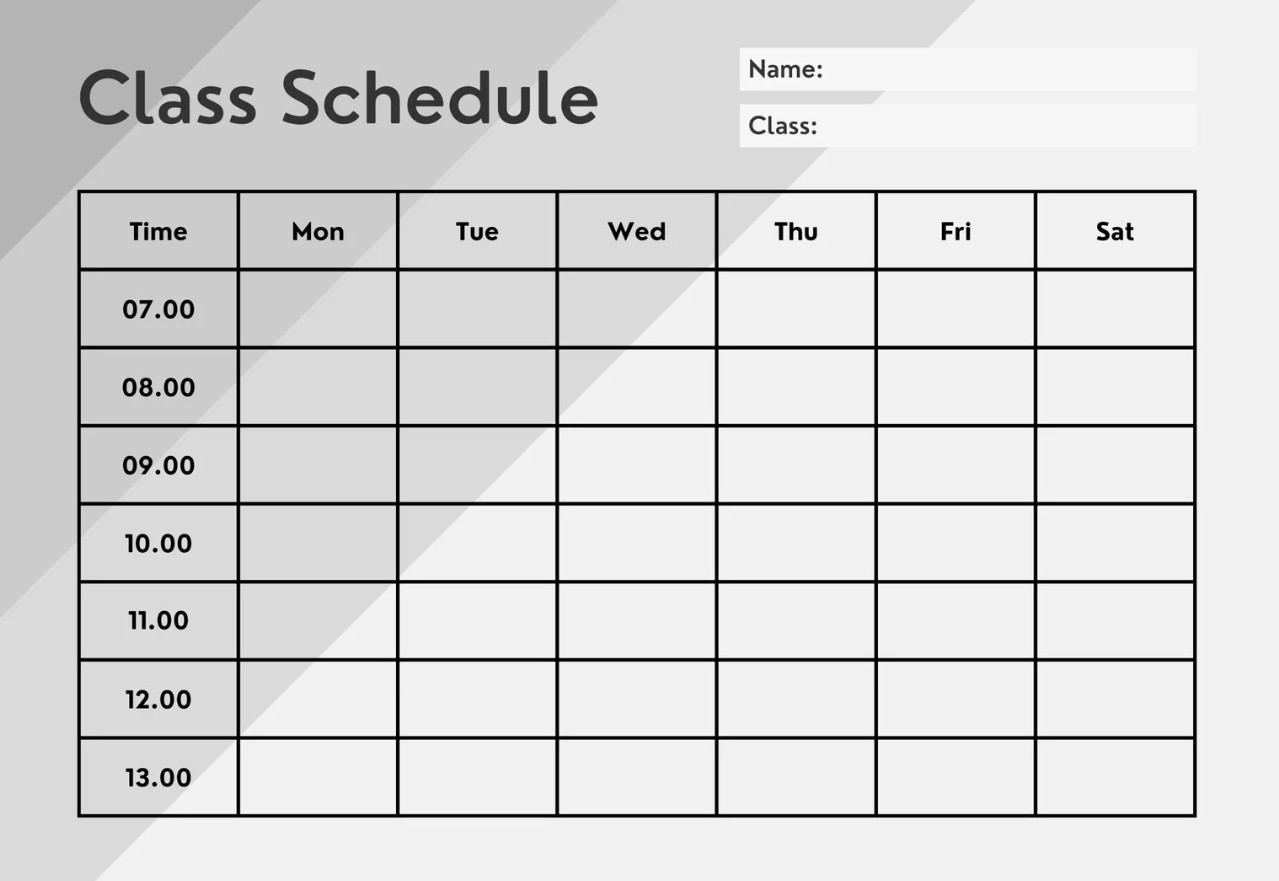 Weekly Class Schedule Template Sample