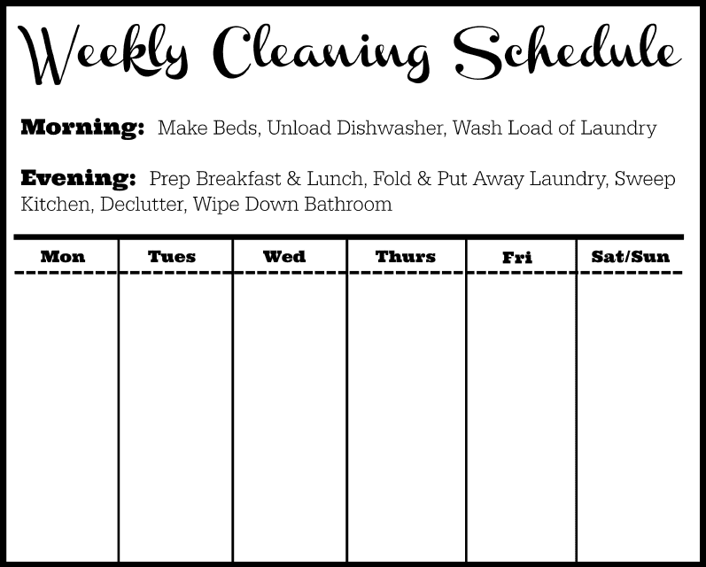 Weekly Cleaning Schedule Template
