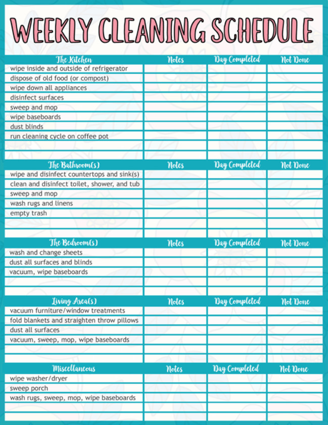 Weekly Cleaning Schedule Template