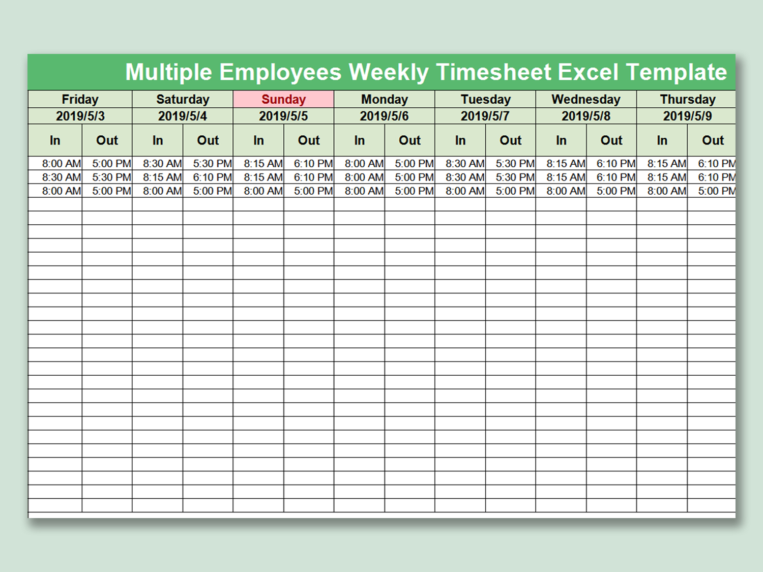 Weekly Employee Timesheet Template