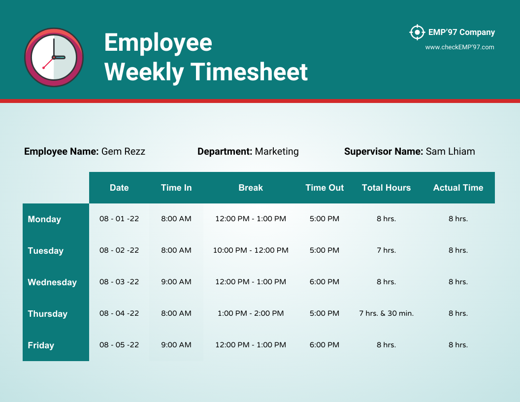 Weekly Employee Timesheet Template