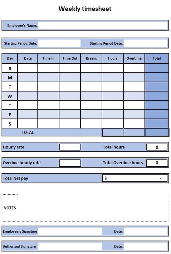 Weekly Employee Timesheet Template